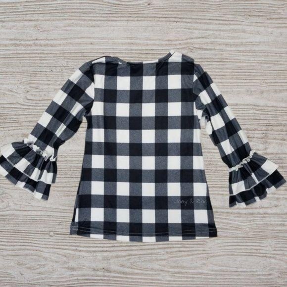 Checkered Pumpkin Bell Sleeve Distressed Jeans Set - Picture 5 of 8